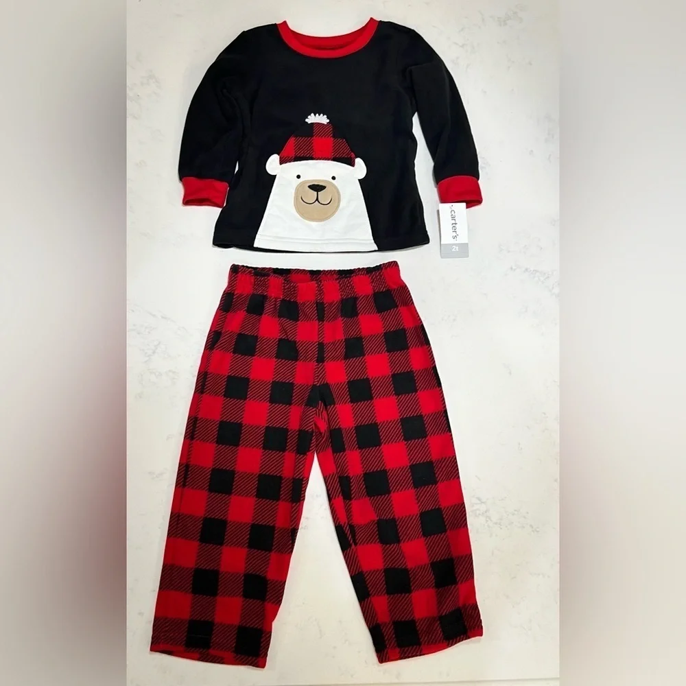 Carter's Black and Red Checkered Bear Pajama Set